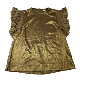 Jodifl Metallic Gold Ruffle frilled shoulder Sleeve Top sz Large